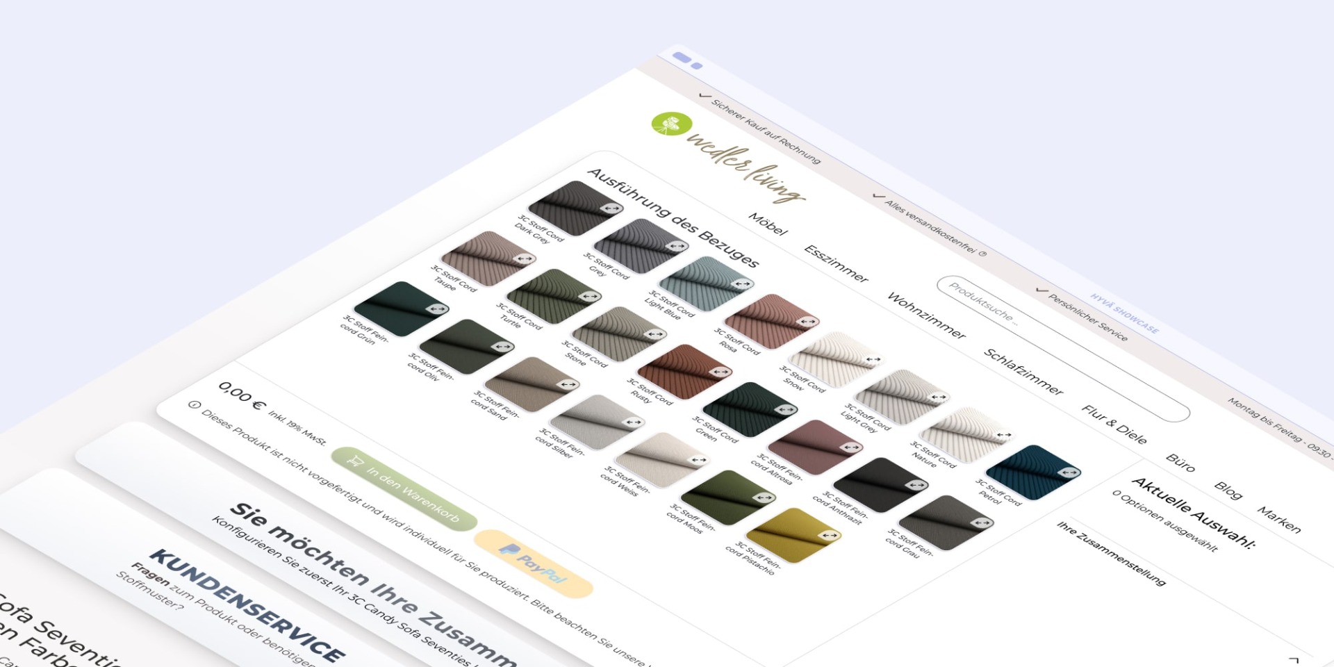 Screen view of wedler-living.de configurator